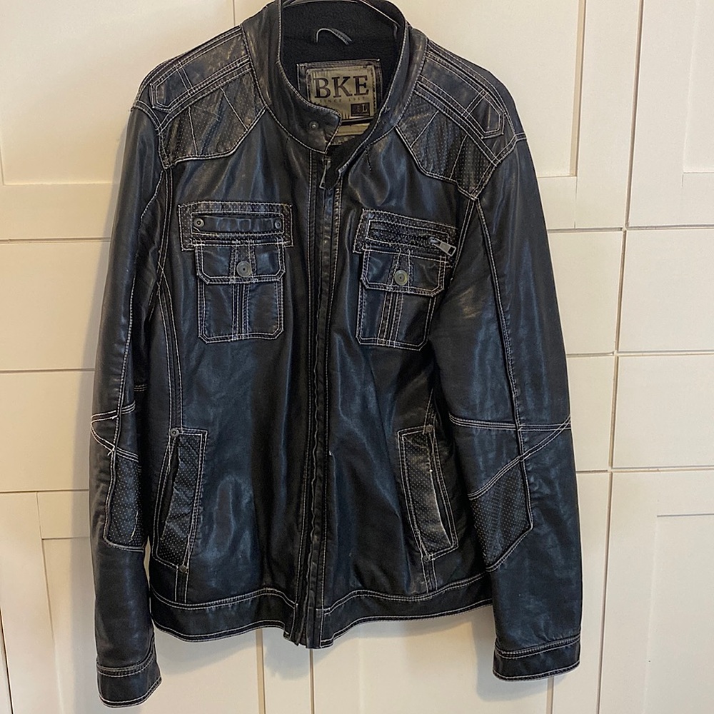 BKE Buckle Men’sSlim Fit Black Biker Moto Jacket - Size L